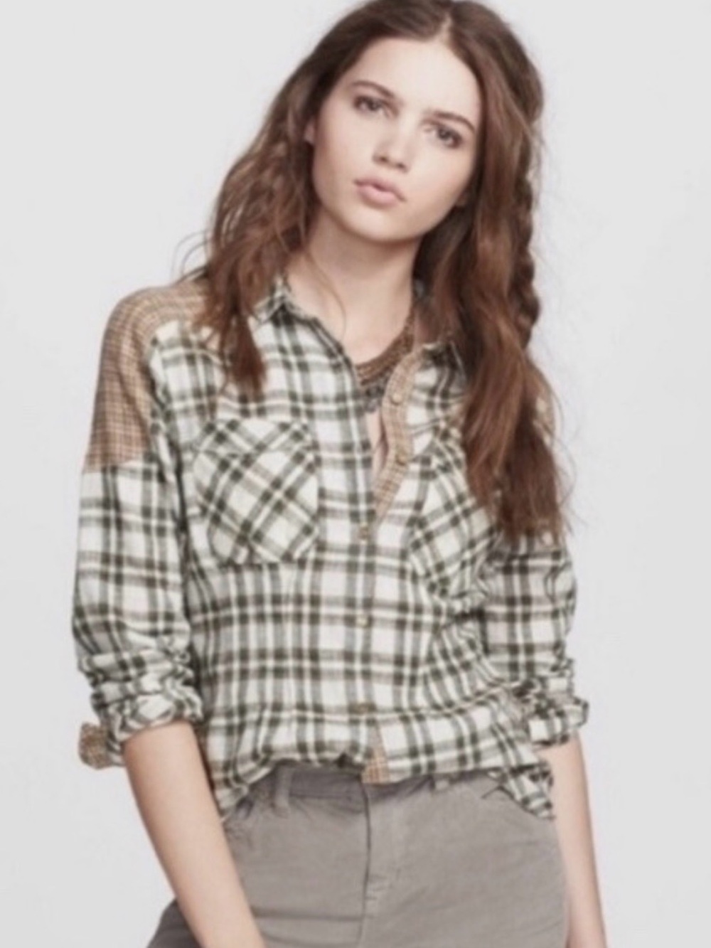 Free People Women’s Catch Up With Me Flannel Plaid Button Down Shirt Size Large